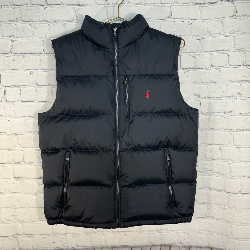 Polo Ralph Lauren Kids Black Puffer Vest Red Pony XL 18-20 Quilted Zip Up